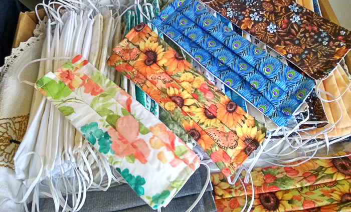 Tray with assortment of colorful cloth masks